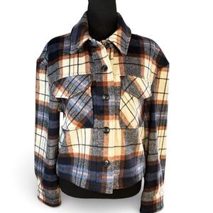 BAGATELLE Wool Blend Shacket Plaid Cropped Boxy Shirt Thick Flannel
